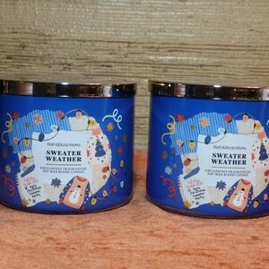 2 Pack Bath & Body Works Sweater Weather 3 Wick Candles Bundle